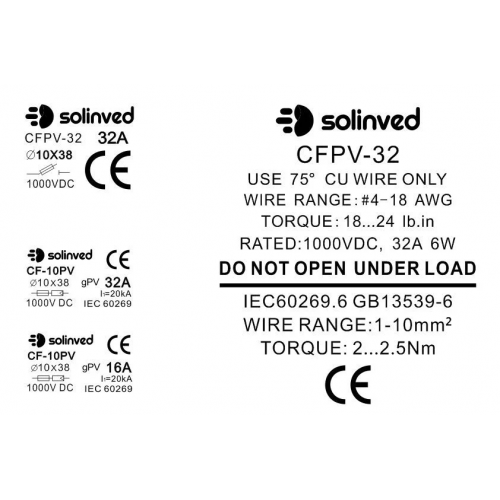 SOLİNVED 32a Solar Pv Dc Sigorta CF-10PV32a